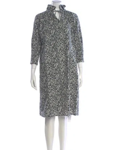 Pre-owned Mirth Caftans Floral Print Knee-length Dress In Green