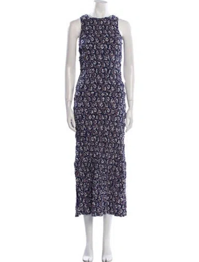 Pre-owned Mirth Caftans Floral Print Long Dress In Blue