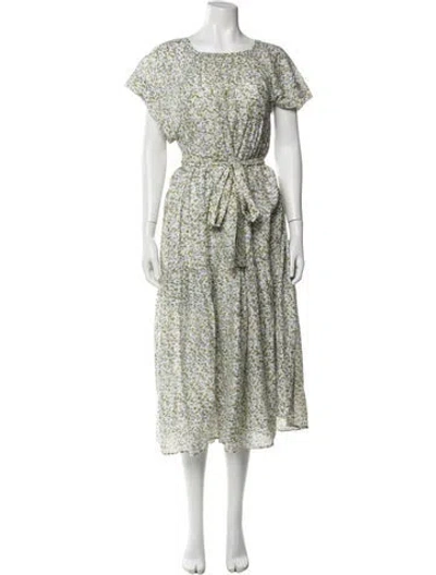 Pre-owned Mirth Caftans Floral Print Long Dress In Blue