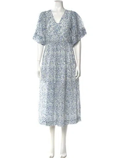 Pre-owned Mirth Caftans Floral Print Long Dress In Blue