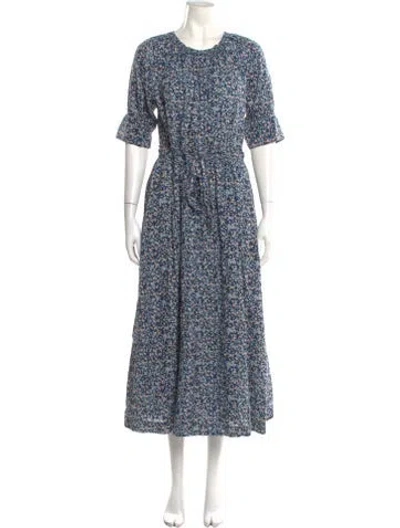 Pre-owned Mirth Caftans Floral Print Long Dress In Blue