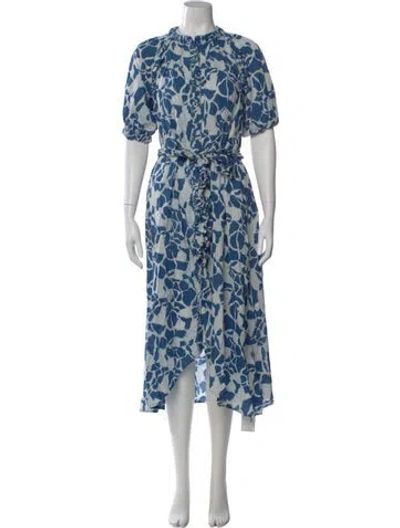 Pre-owned Mirth Caftans Floral Print Long Dress In Blue