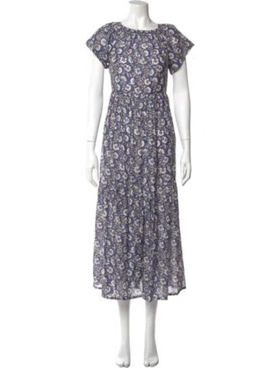 Pre-owned Mirth Caftans Floral Print Long Dress In Gray