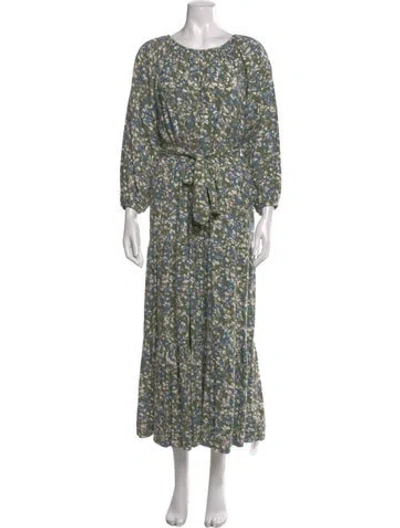 Pre-owned Mirth Caftans Floral Print Long Dress In Green