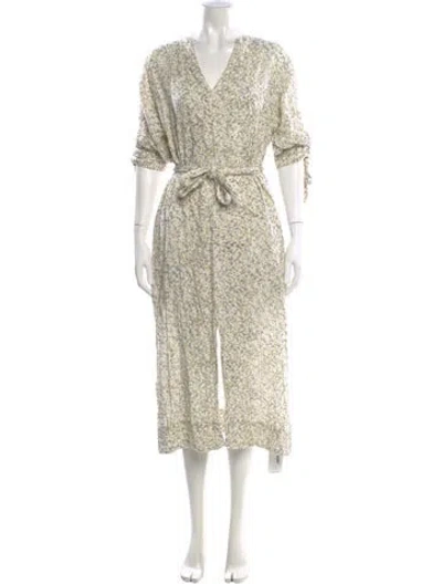 Pre-owned Mirth Caftans Floral Print Long Dress In Neutral
