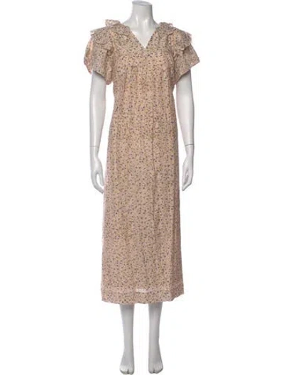 Pre-owned Mirth Caftans Floral Print Long Dress In Pink