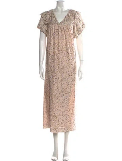 Pre-owned Mirth Caftans Floral Print Long Dress In Pink