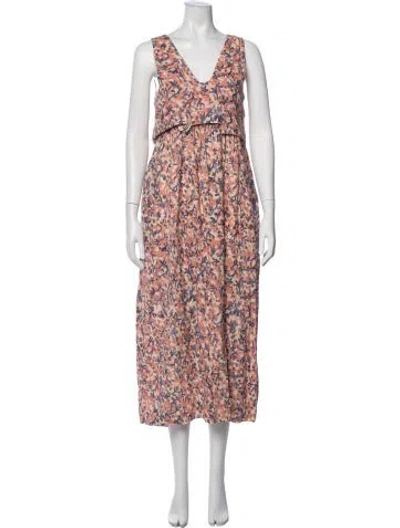 Pre-owned Mirth Caftans Floral Print Long Dress In Pink