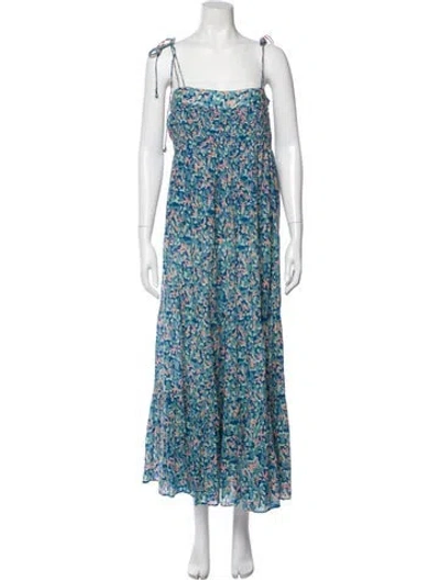 Pre-owned Mirth Caftans Floral Print Midi Length Dress In Blue