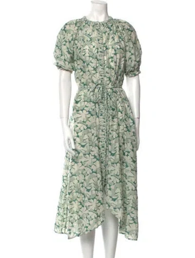 Pre-owned Mirth Caftans Floral Print Midi Length Dress In Green