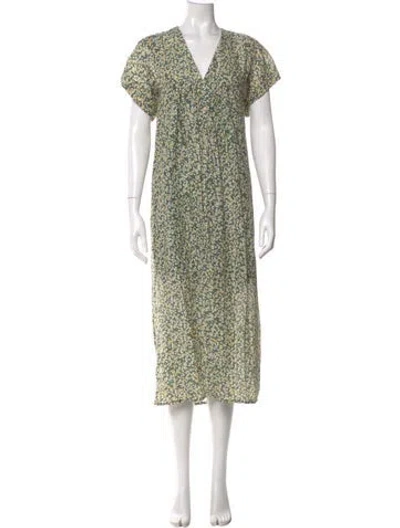 Pre-owned Mirth Caftans Floral Print Midi Length Dress In Green