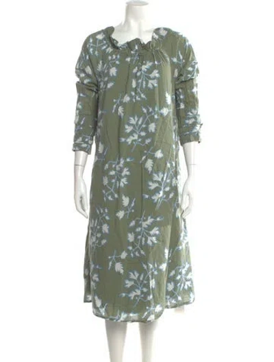 Pre-owned Mirth Caftans Floral Print Midi Length Dress In Green