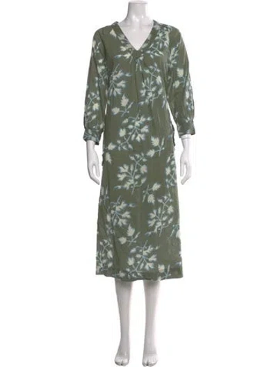 Pre-owned Mirth Caftans Floral Print Midi Length Dress In Green