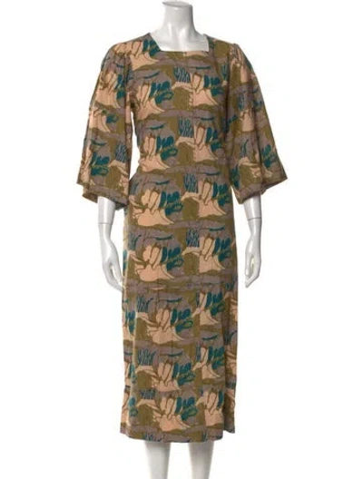 Pre-owned Mirth Caftans Floral Print Midi Length Dress In Multi
