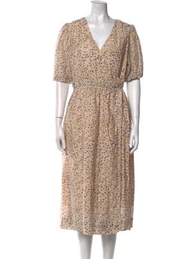 Pre-owned Mirth Caftans Floral Print Midi Length Dress In Pink