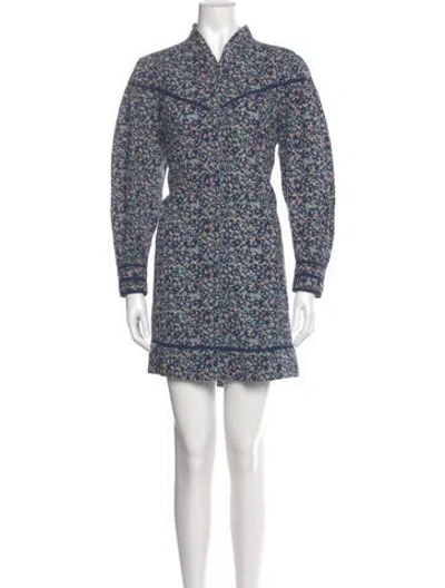 Pre-owned Mirth Caftans Floral Print Mini Dress In Blue