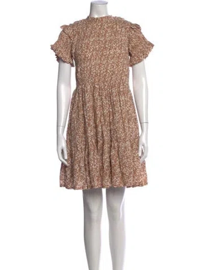 Pre-owned Mirth Caftans Floral Print Mini Dress In Brown