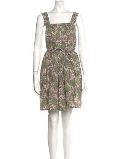 Pre-owned Mirth Caftans Floral Print Mini Dress In Green