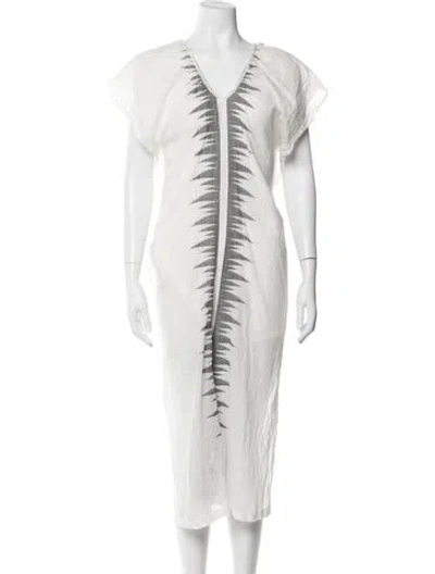 Pre-owned Mirth Caftans Graphic Print Long Dress In White