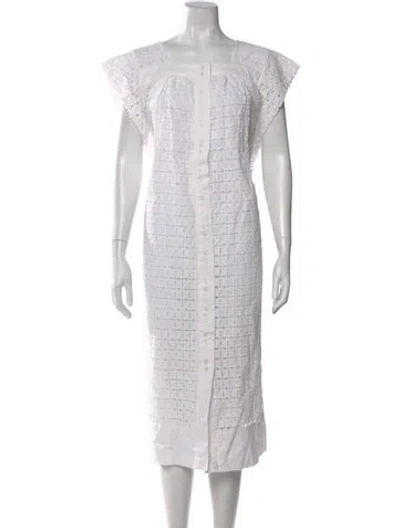 Pre-owned Mirth Caftans Lace Pattern Long Dress In White