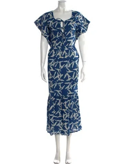 Pre-owned Mirth Caftans Printed Long Dress In Blue