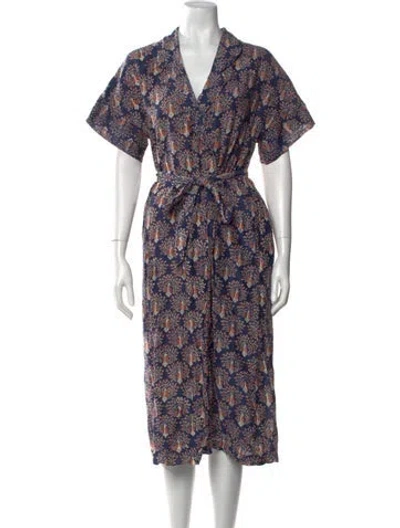 Pre-owned Mirth Caftans Printed Long Dress In Blue