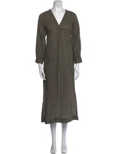 Pre-owned Mirth Caftans Printed Long Dress In Green