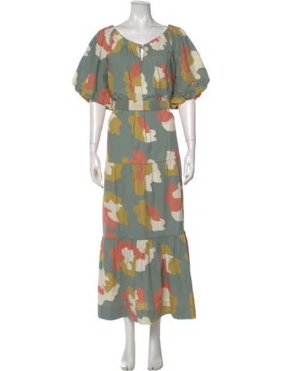 Pre-owned Mirth Caftans Printed Long Dress In Green