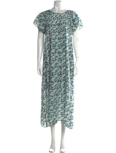Pre-owned Mirth Caftans Printed Long Dress In Green