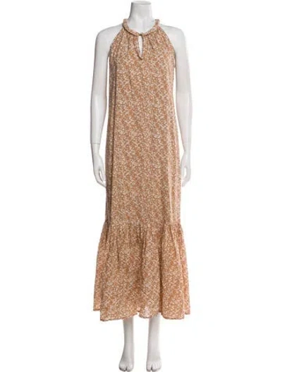 Pre-owned Mirth Caftans Printed Long Dress In Neutral