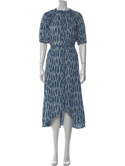 Pre-owned Mirth Caftans Printed Long Dress W/ Tags In Blue