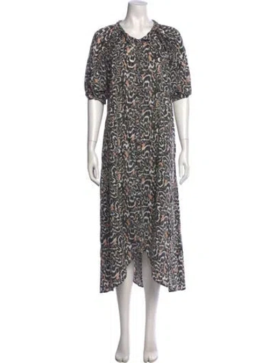 Pre-owned Mirth Caftans Printed Midi Length Dress In Multi