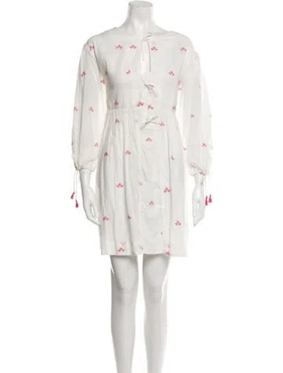 Pre-owned Mirth Caftans Printed Mini Dress In White