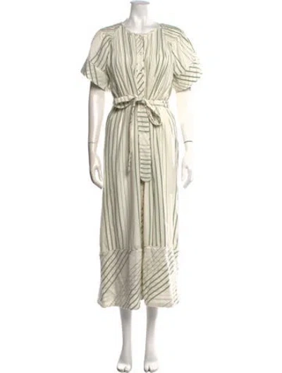 Pre-owned Mirth Caftans Striped Long Dress In Neutral