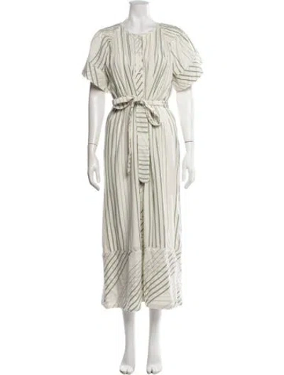 Pre-owned Mirth Caftans Striped Long Dress In Neutral