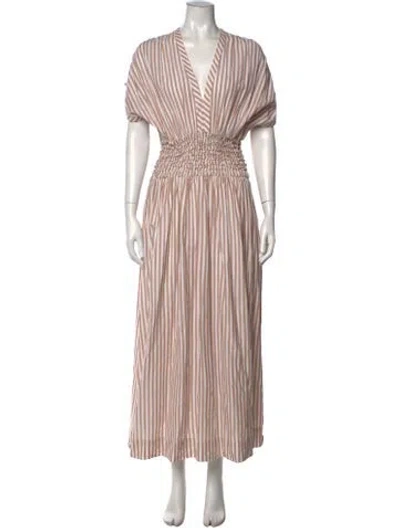 Pre-owned Mirth Caftans Striped Long Dress W/ Tags In White