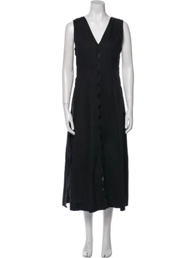 Pre-owned Mirth Caftans V-neck Long Dress In Black