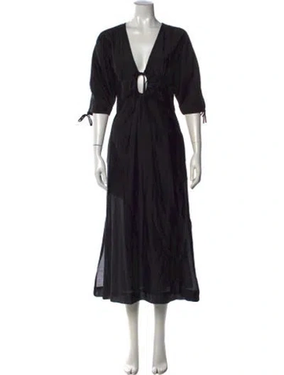 Pre-owned Mirth Caftans V-neck Long Dress In Black