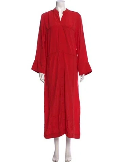 Pre-owned Mirth Caftans V-neck Long Dress In Red
