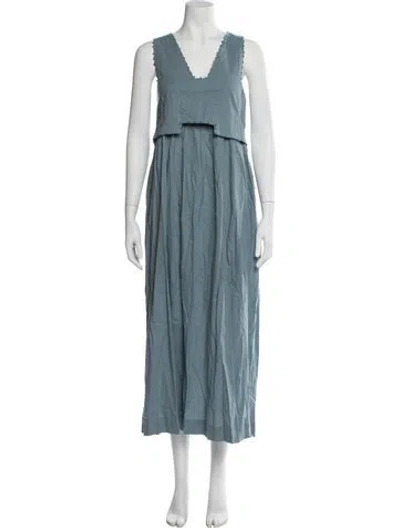 Pre-owned Mirth Caftans V-neck Long Dress W/ Tags In Blue