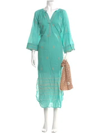 Pre-owned Mirth Caftans V-neck Long Dress W/ Tags In Green