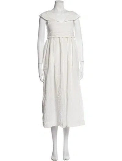 Pre-owned Mirth Caftans V-neck Midi Length Dress In White