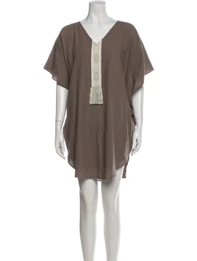 Pre-owned Mirth Caftans V-neck Mini Dress In Green