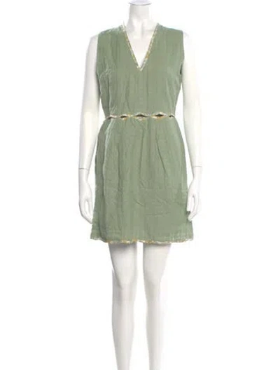 Pre-owned Mirth Caftans V-neck Mini Dress In Green