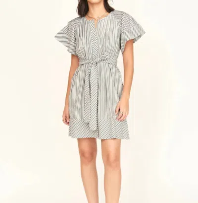 Mirth Vienna Pintuck Short Dress In Dune Stripe In Silver