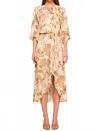 Misa Adina Dress In Golden Straw Satin In Brown