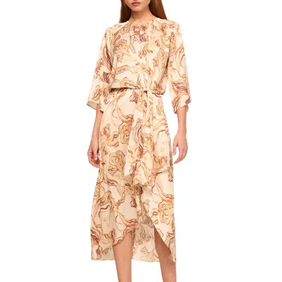 Misa Adina Midi Dress In Golden Straw Satin In Neutral