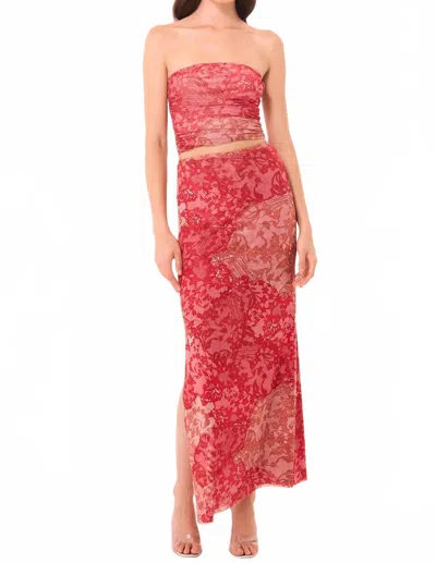 Misa Alaya Maxi Skirt In Patchwork Lace In Red