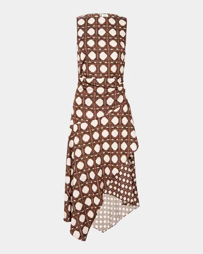 Misa Alodia Asymmetric Satin Dress In Choco Rattan Tle Mix