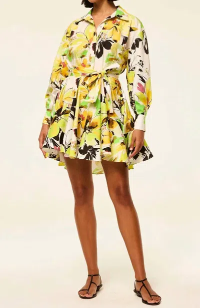 Misa Alora Long Sleeve Mini Shirt Dress In Lucent Blooms